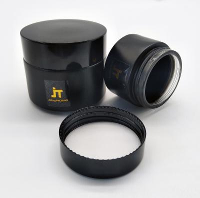 China 5ml 10ml 15ml 30ml 50ml 100ml Cosmetic Matte Black Wide Mouth Glass Jar 1oz Black Glass Cream Jar With Lid for sale