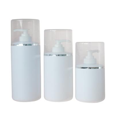 China 250ml 300ml 500ml cosmetic luxury white PE lotion bottle plastic packaging with pump for cosmetic for sale