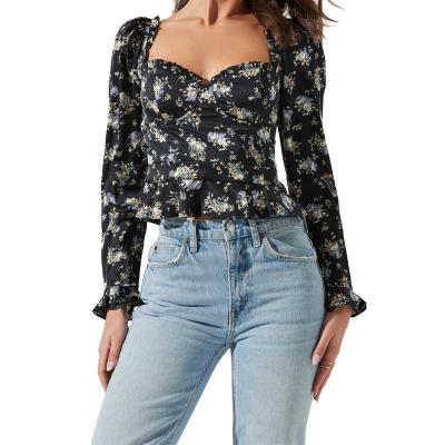 China High quality anti-pilling floral tops for girls crop tops women ladies shirts blouses for sale