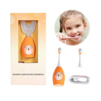 China Toothbrush Wholesale Ipx7 Waterproof U-shaped Filling Silicone Whiten Bristles Sonic U-shaped Soft Kids Electric Toothbrush for sale