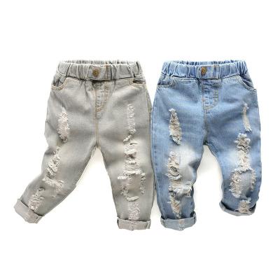 China New Design Spring Autumn Toddler Boys Breathable Lattice Ripped Cotton Children Boys Jeans for sale