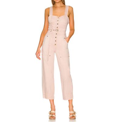 China Wholesale Breathable Casual Women's Overalls Ankle Length Overalls Custom Jeans Overalls Pink Color For Women for sale