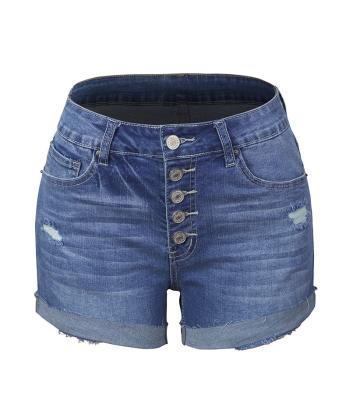 China Breathable Warm Essential Shorts Ripped Washed Hole Folded Edge Woman Polyester Shorts for sale