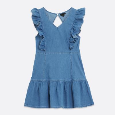 China New Fashion Breathable Dress Summer Sexy V-Neck Ladies Ruffle Denim Mini Dress For Women for sale