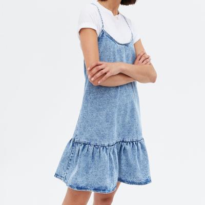 China Breathable High Quality Custom Dress Suspenders Denim Sleeveless Dress Ruffle Sexy Dresses For Women for sale