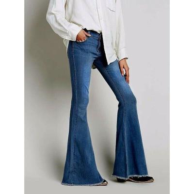 China Fashion Breathable Sexy Women Ladies Hip Pants Elastic Slim Fit Jeans Flared Pants Jeans for sale