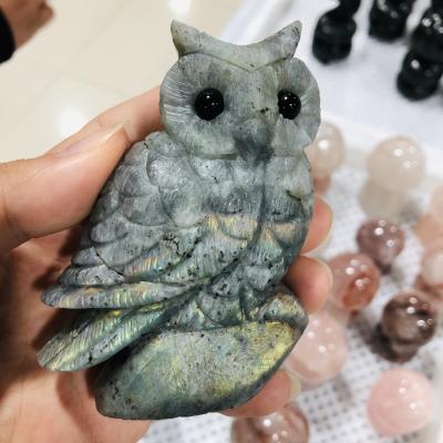 China Wholesale Natural Labradorite Owl Gemstone Europe Decorative Crystal Owl Crystal Carving Crystal Crafts for sale