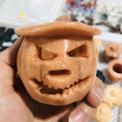 China Wholesale Natural Crystal Pumpkin Halloween Gift Crystal Europe Jade Pumpkin Candlestick Opens for sale