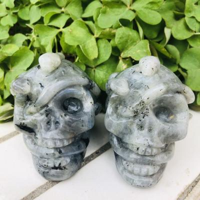 China Wholesale good quality labradorite from Europe hand-carved folk crafts labradorite jellyfish skulls heads for decoration for sale