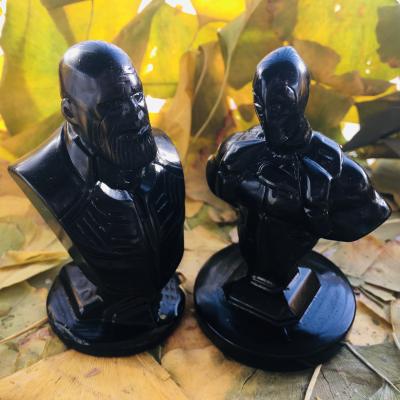 China Wholesale Europe Natural Obsidian Character Carving Obsidian Character Carving Thanos Deadpool For Home Decoration for sale