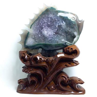 China China Stunning Natural Geode Crystal Carving Fish Slice Good Quality Agate Stone Statue For Decoration for sale