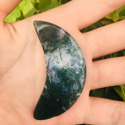 China Europe Moon Crafts Moss Agate Natural Aquatic Agate Polished Folk Moon For Healing Decoration for sale