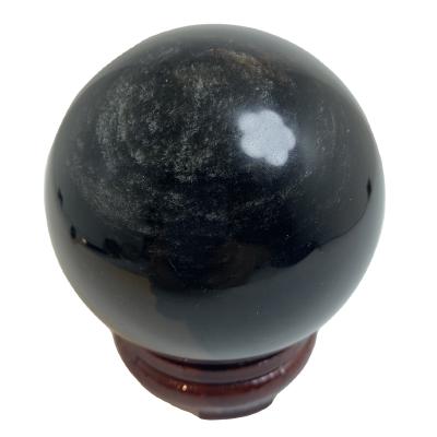 China China Wholesale Price Rare Natural Seeing Silver Obsidian Crystal Sphere Black Eye Obsidian Stone Ball for sale