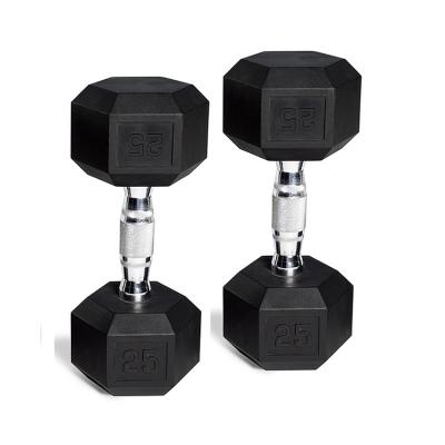 China Black Rubber Covered Cross Nature Gym Fitness Dumbbell Hex Rubber Coated Dumbbell for sale