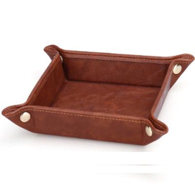 China Desktop Luxury Leather Makeup PU Jewelry Display Storage Cosmetic Organizer Plate Tray Holder for sale