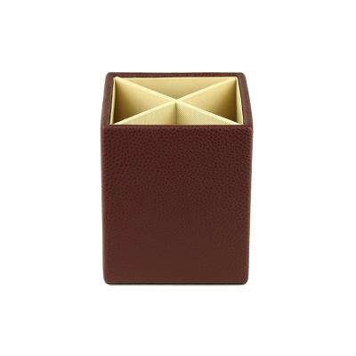 China Luxury Foldable Leather Desk Pen Stand Desktop Customs Pencil Stand PU Brush Holder Cosmetic Storage for sale