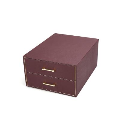 China A4 Size Luxury Folder 2-Drawer PU Office Document Cabinet Leather Drawer Box For A4 Storage Drawer for sale