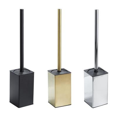 China Square Modern Toilet Brush With Stand Stainless Steel Holder Toilet Cleaning Brush Set For Hotel Bathroom for sale