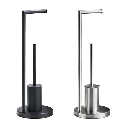 China Durable Free Standing Paper Holder With Toilet Brush 304 Stainless Steel Bathroom Toilet Paper Roll Holder for sale