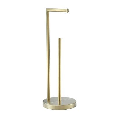 China Easy Cleaning Free Standing Toilet Paper Holder Brushed Steel Gold Tissue Roll Holder for sale