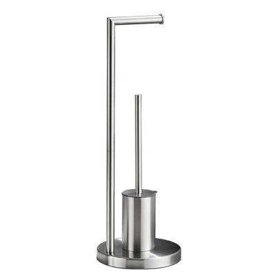 China Durable Stainless Steel Toilet Paper Holder Bathroom Metal Paper Roll Holder With Toilet Brush Free Standing for sale