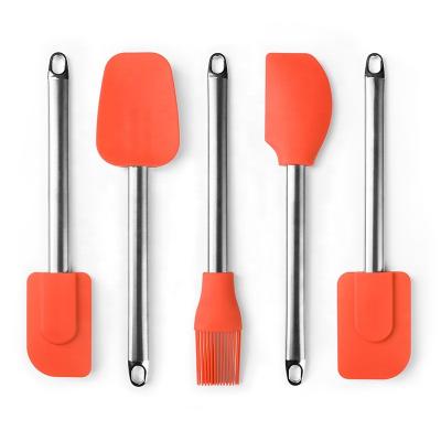 China Disposable Spatula Set 5pcs Silicone Spatula Set Cooking Tools With Stainless Steel Handle For Baking Tools for sale