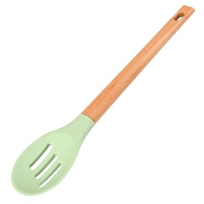 China High Level Disposable Silicone Skimmer With Wooden Handle Slotted Silicone Spoon Kitchen Appliances Kitchen Tools for sale