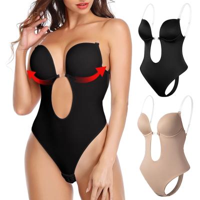 China Full Body Shaper Plunge Body Shaper Lingerie U Jumpsuit Bra Antibacterial Sexy Backless Seamless Thong Shapewear For Women for sale