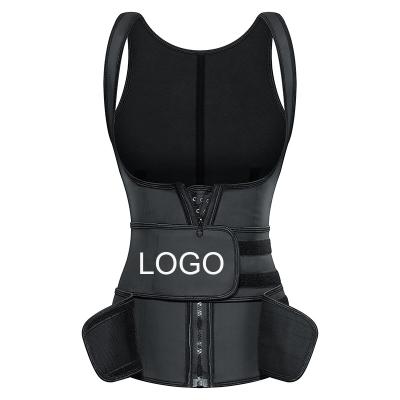 China 2020 Women Customs Logo Private Label Double Compression Breathable Zipper Belt And Hooks Slimming Tummy Latex Waist Trainer Vest for sale