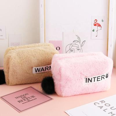 China New Fashion Holiday Travel Plush Velvet Soft Makeup Bag Zipper Cosmetic Purse Pouch For Women Girls Gift for sale