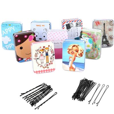 China Women's Hair Decoration Barber Shop Barber Shop Black Metal Ripple Bobby Hair Pins With Storage Box for sale