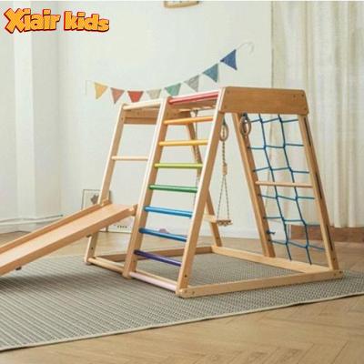 China Xiair Montessori Rainbow Climbing Frame Pickler GYM Sports Exercise Sets Kids Climbing Frame Eco-friendly Wooden Playground With Wooden Frame oscillation of slides for sale