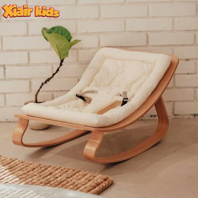 China Safety Confortable Baby Chair Xiair Kids Rocking Chair Montessori Baby Bouncer for Chair Balance Sleepy Swinging Wooden Recliner for Toddler with Seat Belt for sale