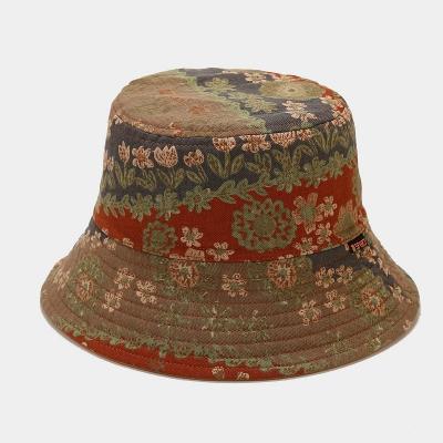 China Adjustable Retro Vintage All Over Printed Adult Fisherman Hat Women Outdoor Sun Protection Bucket Hat for sale