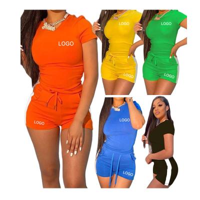 中国 Custom LOGO Hot Selling Summer Causal Fitness 2 Piece T Shirt Short Set Women Outfits For Women Shorts plus size women suit 販売のため