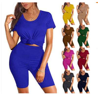 Κίνα Manufacturer OEM Custom T-Shirt LOGO Ladies Plus Size Leisure Transportation Yoga V-Neck T-Shirt + Shorts Plus Size Jogger Suit προς πώληση