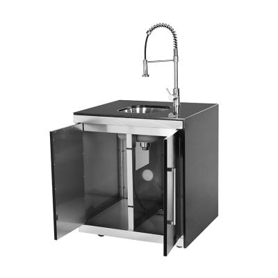 China Black Galaxy Granite Top And Right Side Style Kitchen Sink Cabinet Stainless Steel Luxury Portable Wash Cabinet With Water Faucet for sale