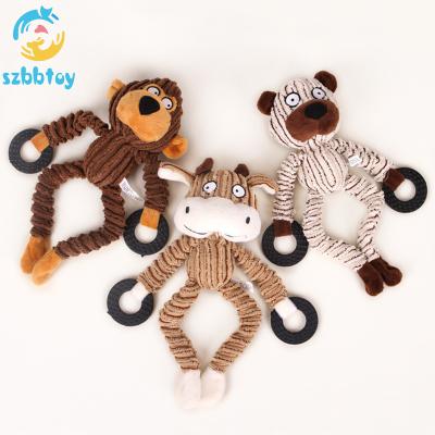 China Viable Funny Dog/Animal Bear/Monkey Toys Cow Shape Plush Chew Healthy Molar Bite Chew Squeaky Toys for sale