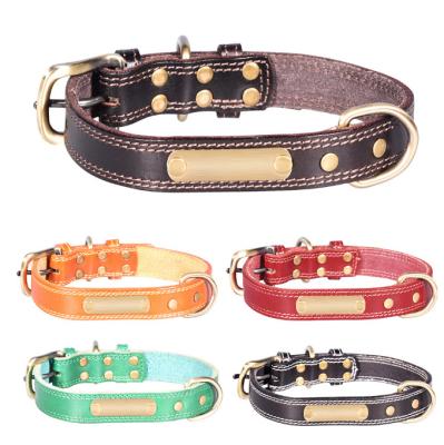 China Pet Supplies Stocked Adjustable Custom Engraved Leather Dog Collar Stainless Steel for sale