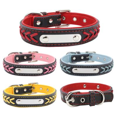 China Custom Adjustable Personalized Engraved Leather Dog Collar Stocked Pet Supplies Stainless Steel for sale