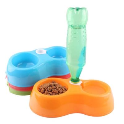 China Wholesale Cheap Plastic Double Feeder Animal Pet Dog Stocked Feeding Bowl for sale