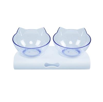 China Stocked Eco-friendly Cat Food And Water Bowl Cat Shape Pet Drinking Eating Bowl Amazon Hot Sales Double Bowl for sale