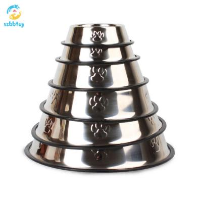 China Stocked Wholesale Pet Food Stainless Steel Non-Slip Rubber Bottom Dog Bowls for sale