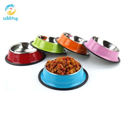 China Stocked Wholesale Stainless Steel Pet Bowl Silicone Non-slip Bottom Colored Dog Bowl for sale