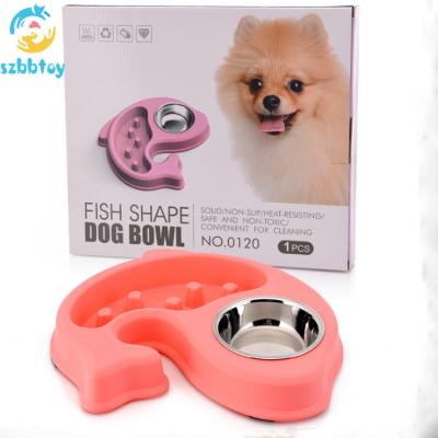 China Viable Fish Shaped Dog Slow Bowl Water Bottle Stainless Steel Dog Bowl Slow Feeder Pet Feeder Bowl for sale