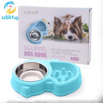 China Sustainable Double Use Stainless Steel Pet Bowl Cat Water Fountain Slow Feeder Dog Bowl for sale