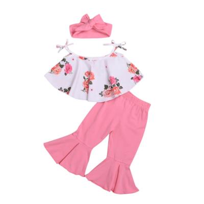 China Fashion Children Casual Dressing Set Peony Print Tops And Panty 2pcs Long Sleeve Girls Suit Wholesale for sale