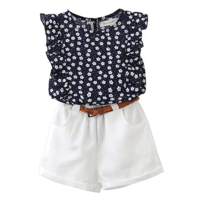 China Casual Summer Baby Outfits Kids Clothing Sets Girls Flower T Shirts Pants for sale