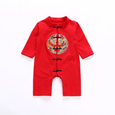 China Baby Toddler Long Sleeve Dish Buckle Design Romper Chinese Traditional Onesie Outfit for sale