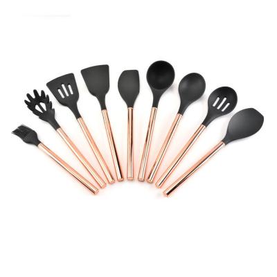 China Sustainable Luxury Copper Plated Handle 9 Pieces Silicone Utensils Set Kitchen Cooking Tools Utensil Set for sale